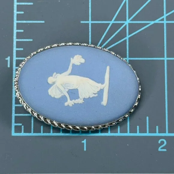Vtg Van Dell Sterling Silver Brooch Pendant Wedgwood Blue Jasperware Cameo Pin - Picture 13 of 13